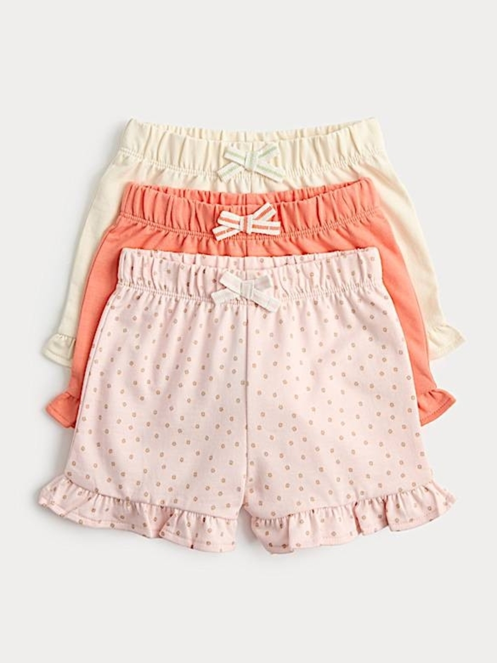 3-Pack Baby Girl Ruffle Hem Cotton Shorts, 0-3 Months